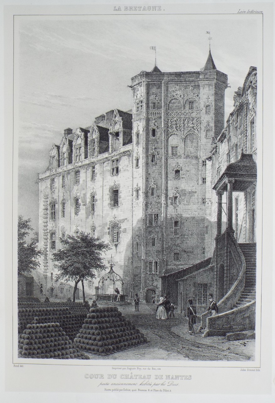 Lithograph - Cour du Chateau de Nantes partie anciennement habitee par les Duc, - Arnout