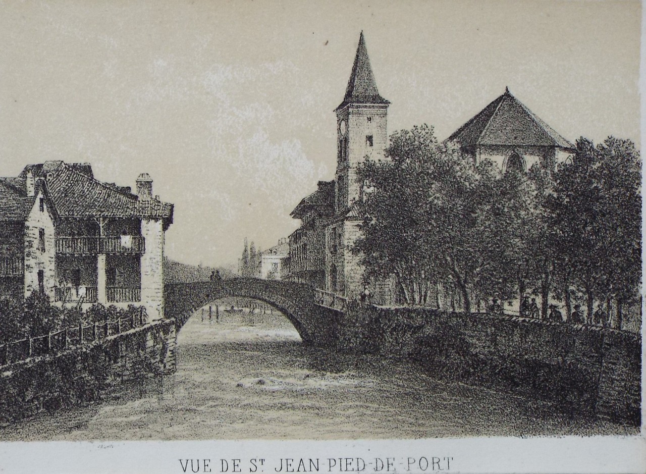 Lithograph - Vue de St. Jean-Pied-de-Port