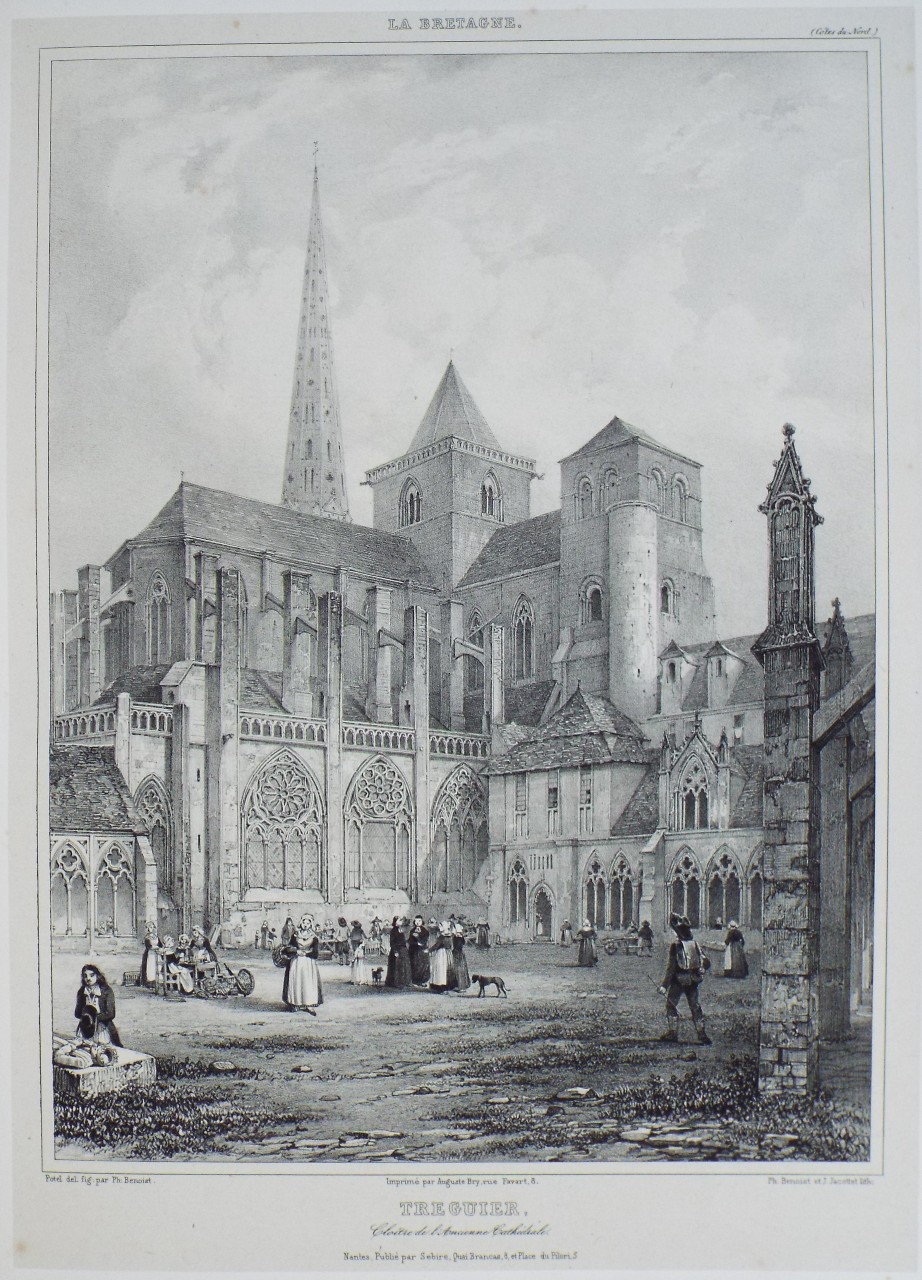 Lithograph - Treguier. Cloitre de l'Ancienne Cathedrale.