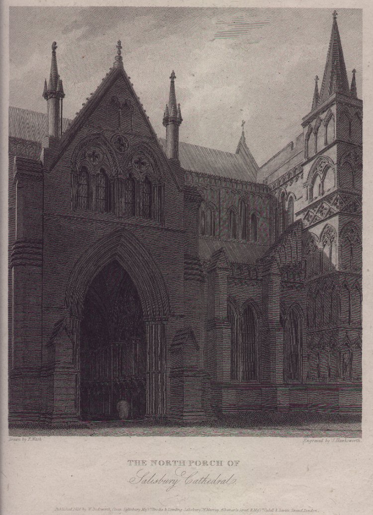 Print - The North Porch of Salisbury Cathedral - Hawksworth
