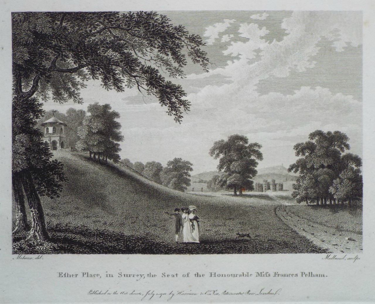 Print - Esher Place, in Surrey, the Seat of the Honourable Miss Frances Pelham. - 