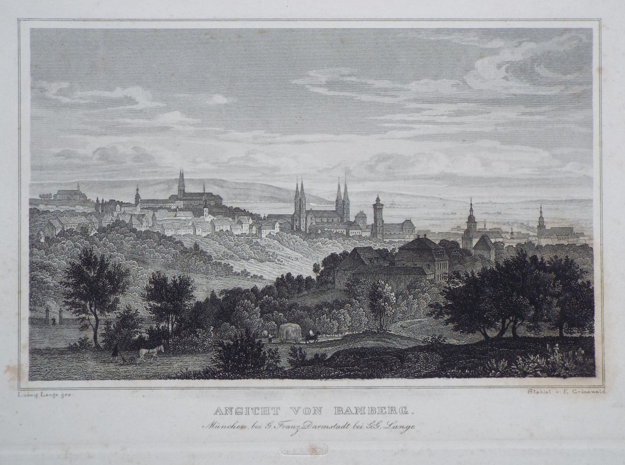 Print - Ansicht von Bamberg. Munchen, bei G. Franz. Darmstadt bei G.G. Lange - Grunewald