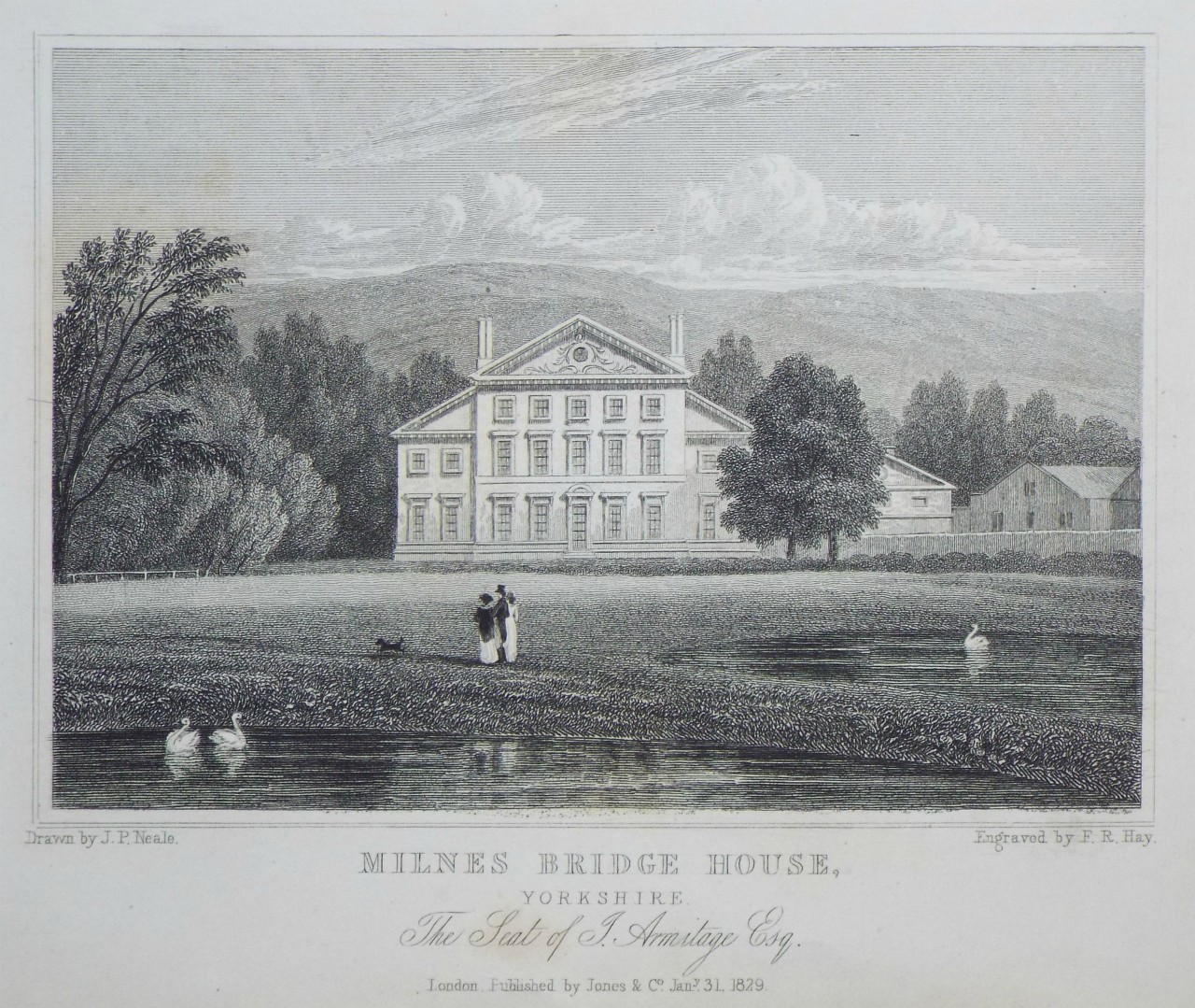 Print - Milnes Bridge House, Yorkshire. The Seat of J. Armitage Esq. - Hay