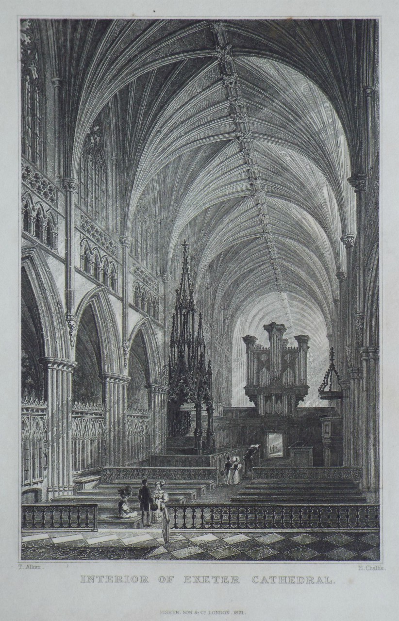 Print - Interior of Exeter Cathedral. - Challis