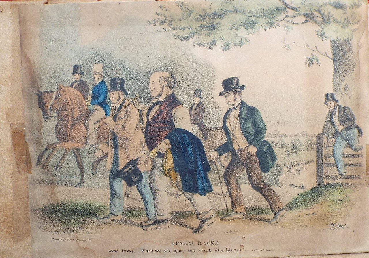Lithograph - Epsom Races Low Style. When we are poor we walk like blazes. (Hadibras)