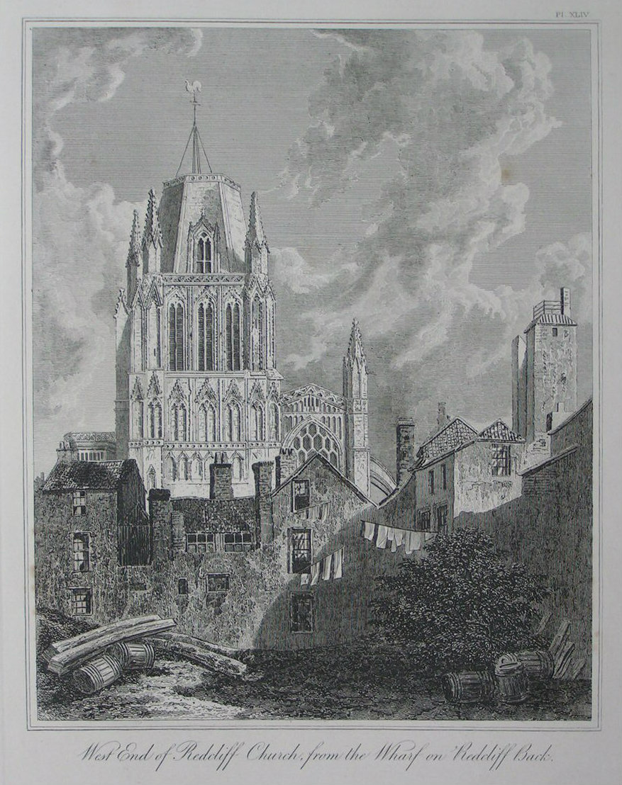 Etching - West End of Redcliff Church, from the Wharf on Redcliff Back. - Skelton
