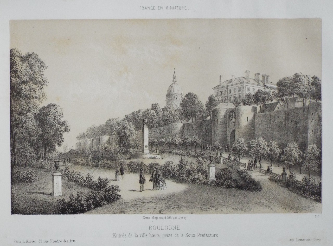 Lithograph - Boulogne Entree de la ville haute pris de la Sous Prefecture - 