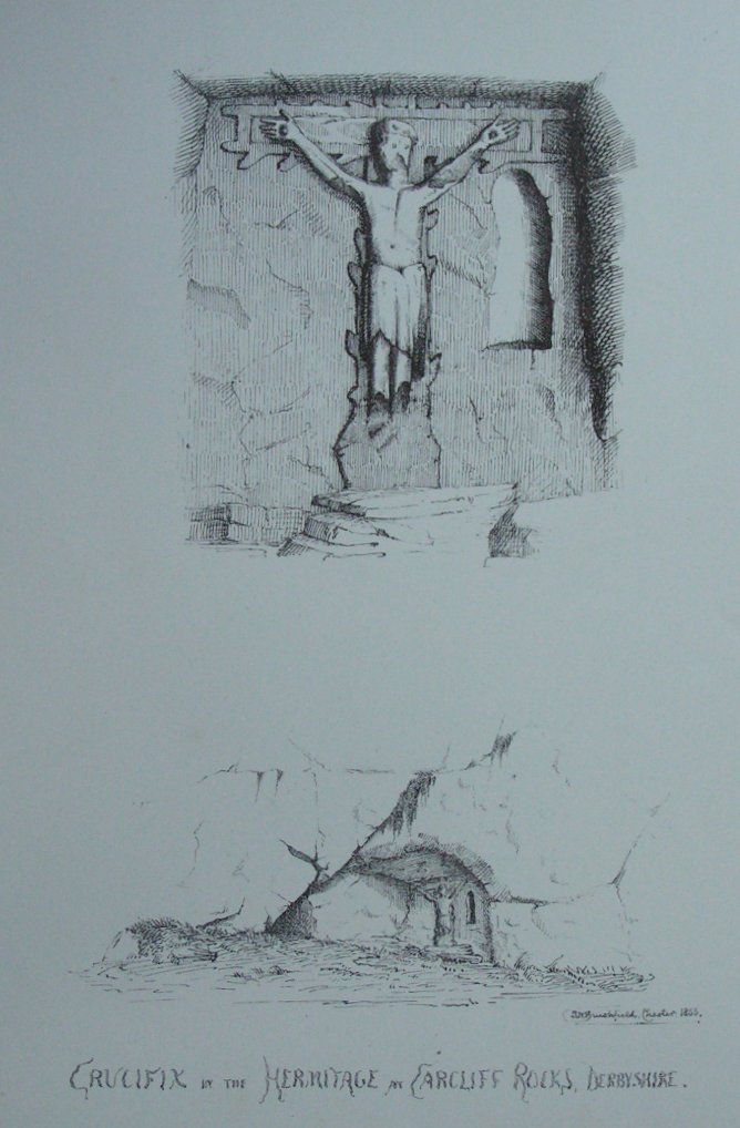 Lithograph - Crucifix in the Hermitage at Carcliff Rocks, Derbyshire