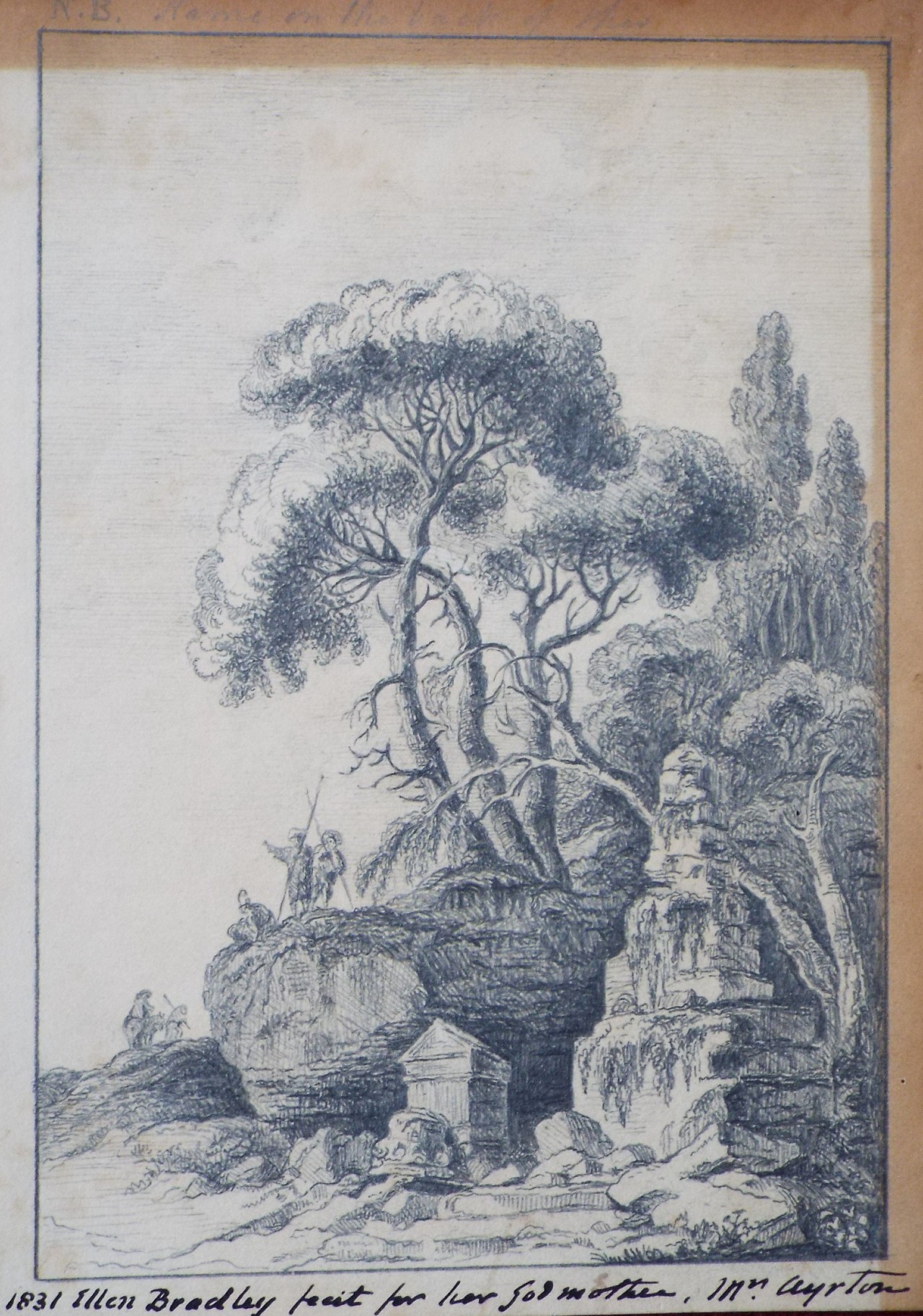 Pencil drawing - Landscape with ancient ruins