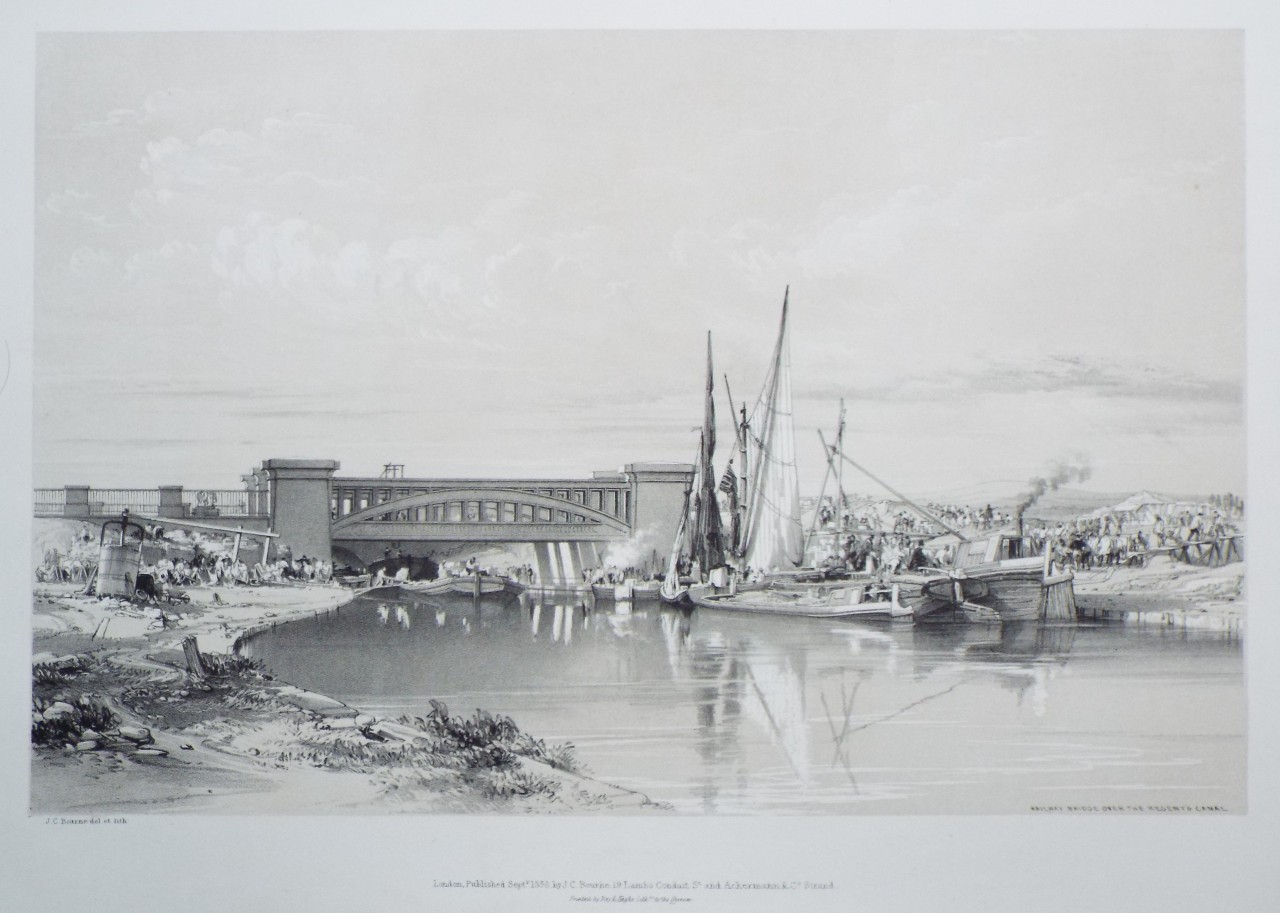 Lithograph - Railway Bridge over the Regent's Canal - Bourne
