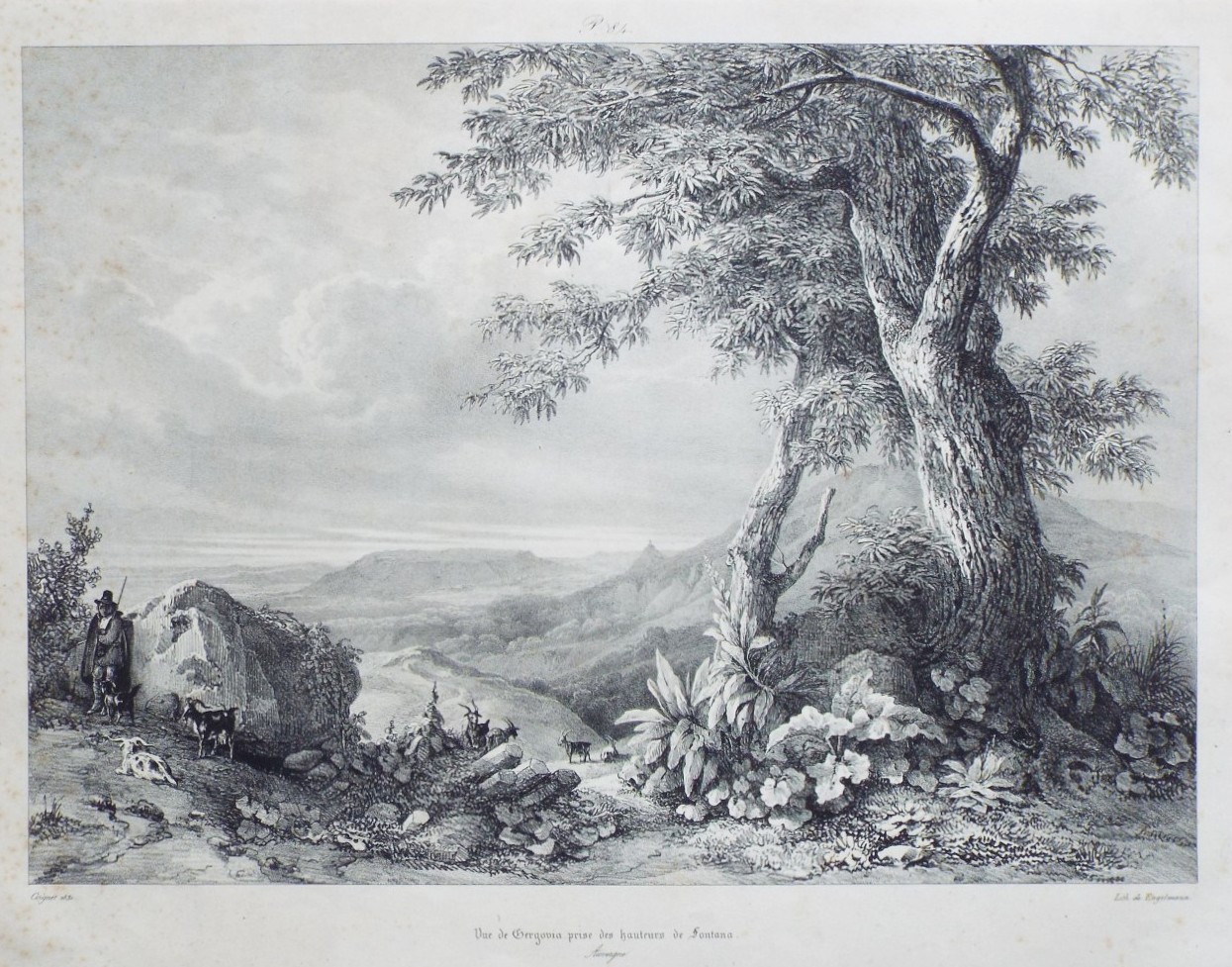 Lithograph - Vue de Gergovia prise des hauteurs de Fontana. Auverne, - 