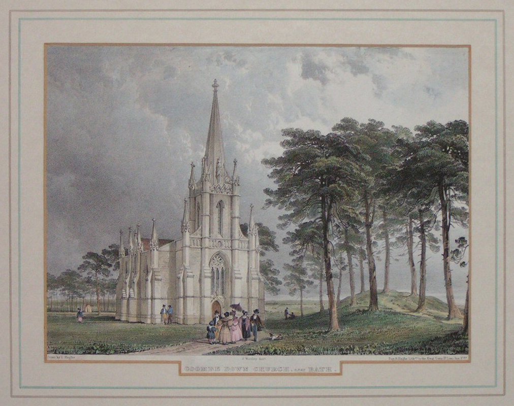 Lithograph - Coombe Down Church, near Bath - Haghe