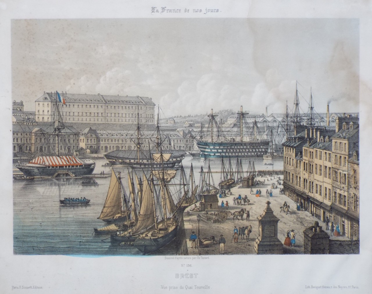 Lithograph - Brest. Vue prise du Quai Tourville.