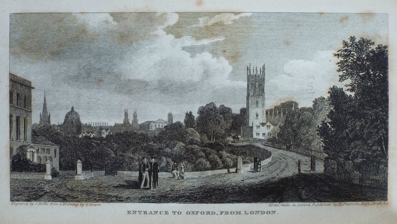 Print - Entrance to Oxford, from London. - Hollis