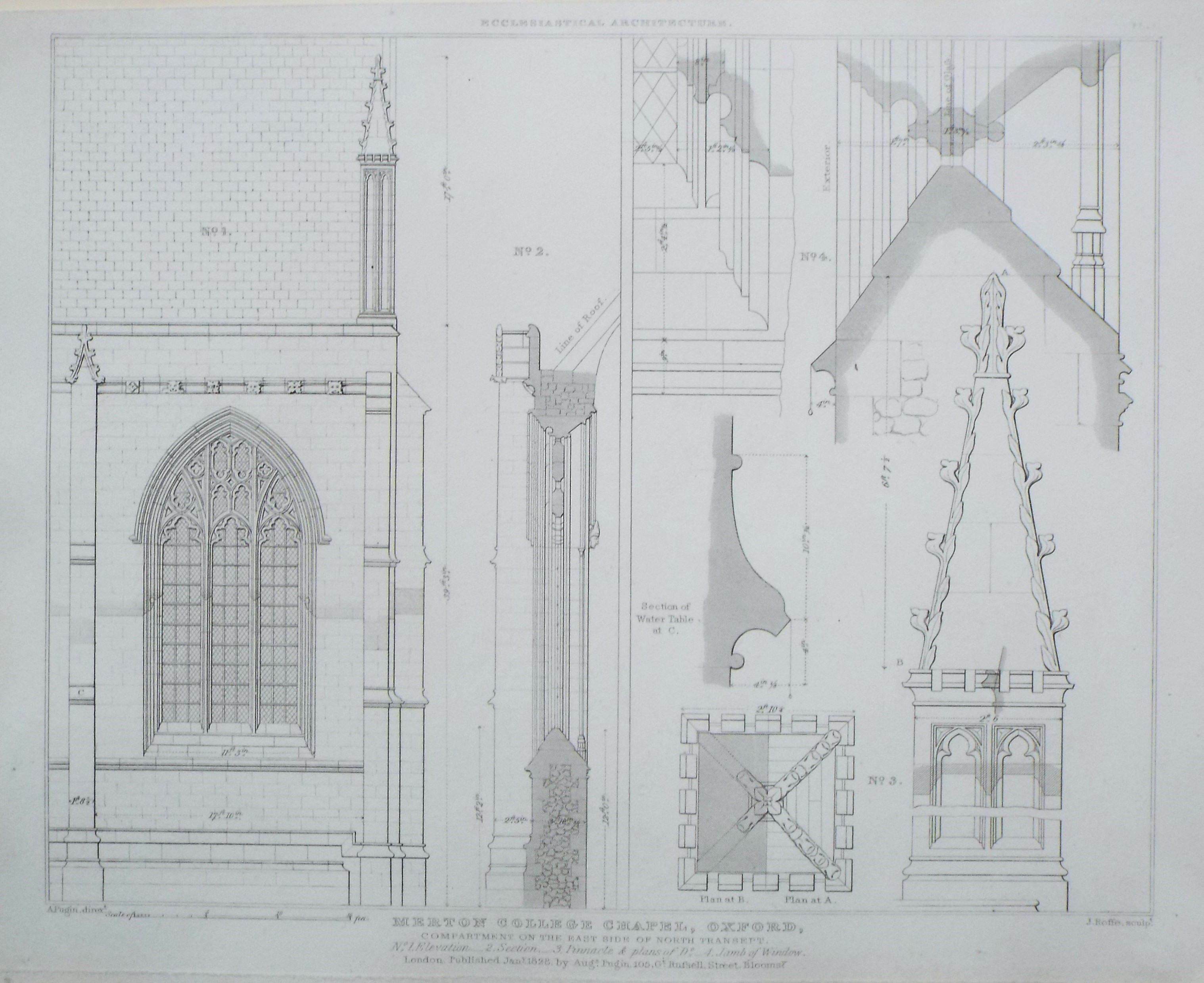 Print - Merton College Chapel, Oxford, Compartment on the East Side of North Transept. - Roffe