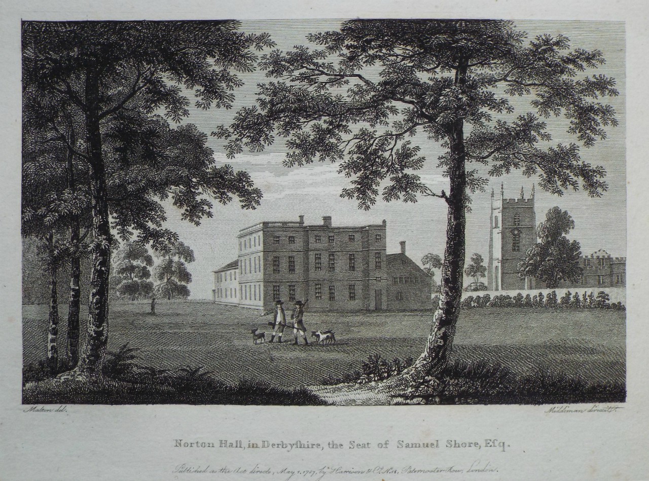 Print - Norton Hall, in Derbyshire, the Seat of Samuel Shore, Esq. - 