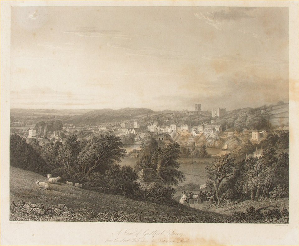 Print - A View of Guildford, Surrey from the South West above the Portsmouth Road