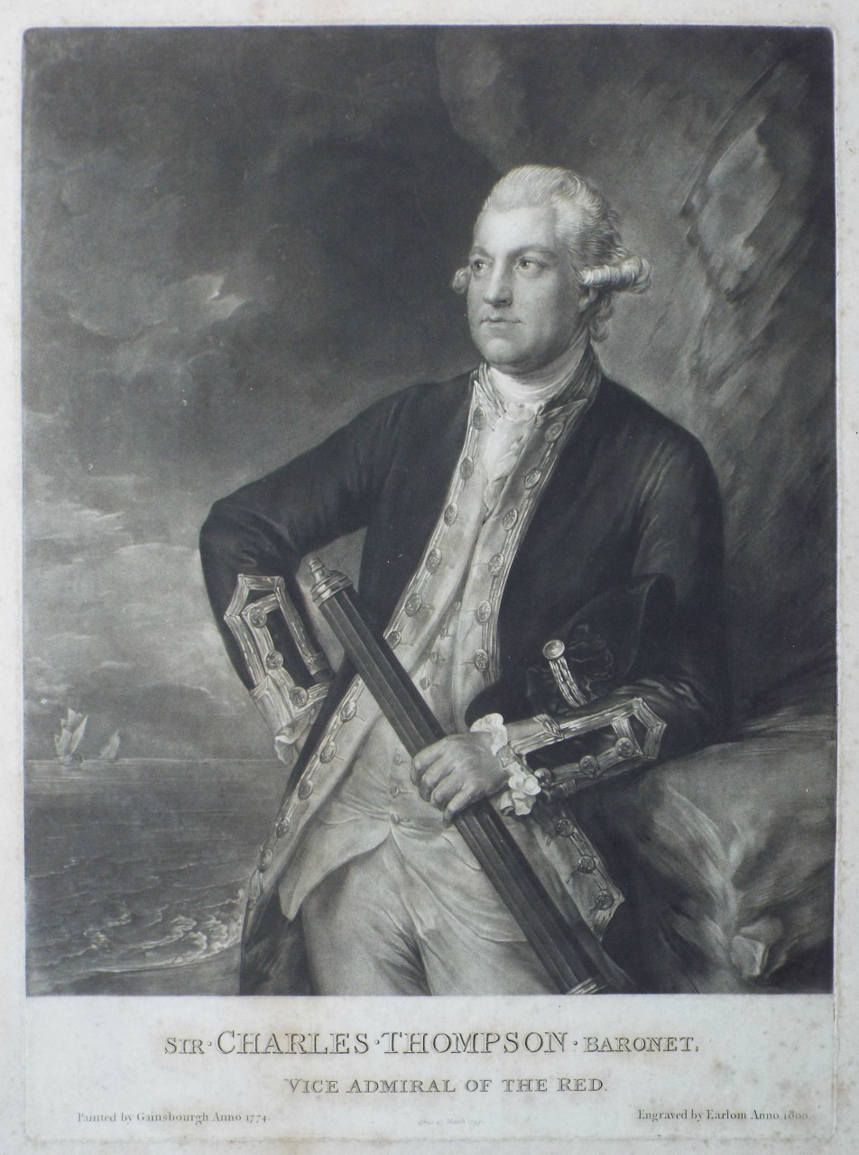 Mezzotint - Sir Charles Thompson Baronet Vice Admiral of the Red Obiit 17 March 1799 - 