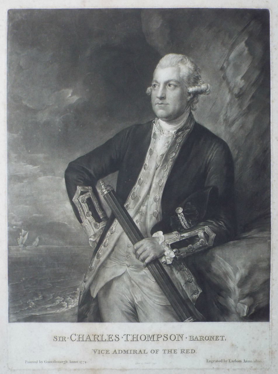 Mezzotint - Sir Charles Thompson Baronet Vice Admiral of the Red Obiit 17 March 1799 - 