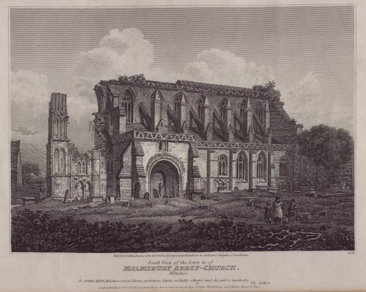 Print - South View of the Nave &c of Malmsbury Abbey-Church - Pollard