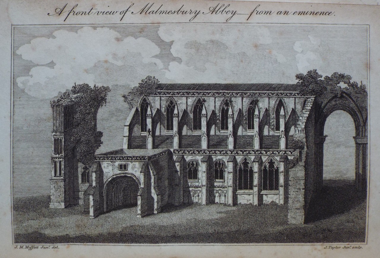 Print - A front view of Malmebury Abbey - from an eminence - Taylor