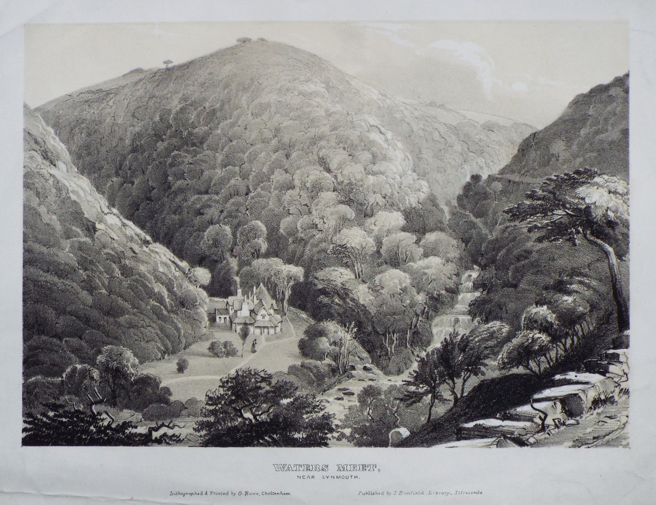 Lithograph - Waters Meet, near Lynmouth. - Rowe