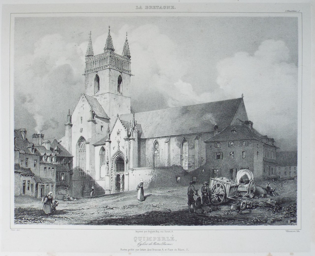 Lithograph - Quimperle, Eglise de Notre-Dame.