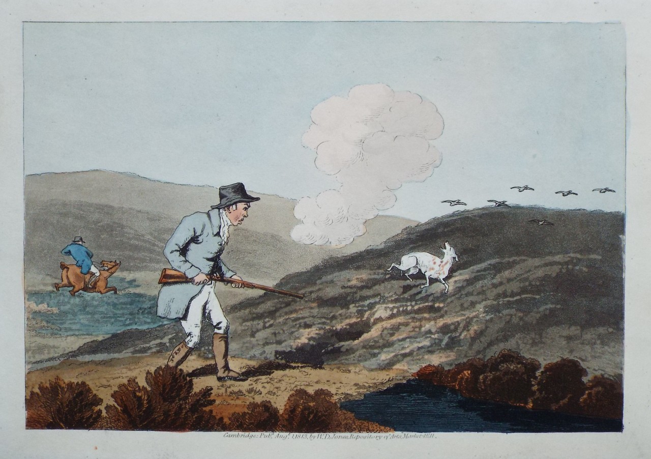 Aquatint - Grouse shooter and wounded dog; horseman bogged in distance. - Woodman