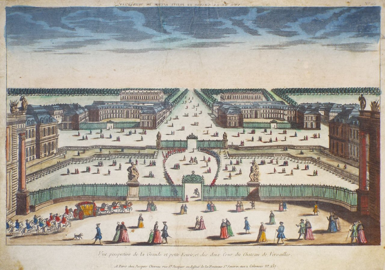 Print - Vue de la Grande et Petite Ecurie de Versailles. Vue perspective de la Grande et petite Ecurie, et des deux Cour du Chateau de Versailles.