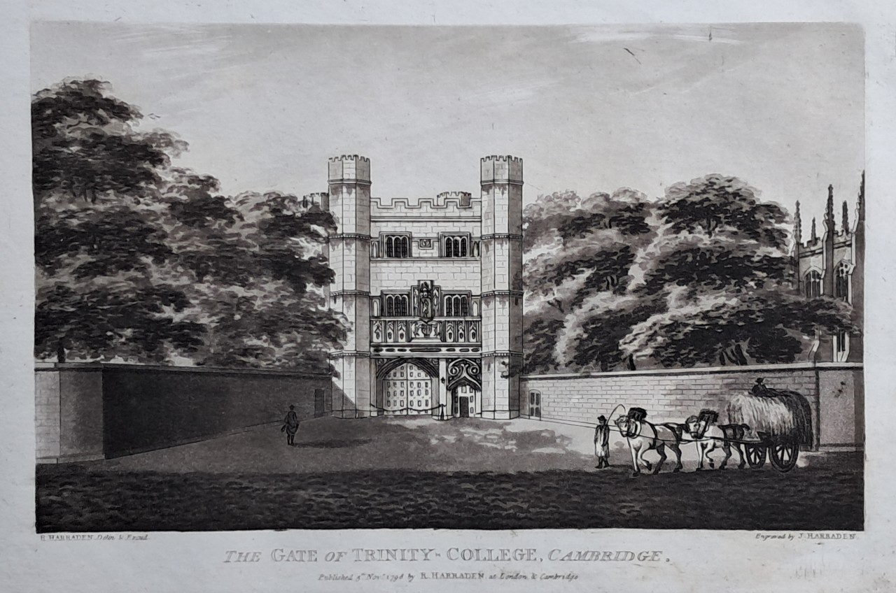 Aquatint - The Gate of Trinity - College, Cambridge. - Harraden