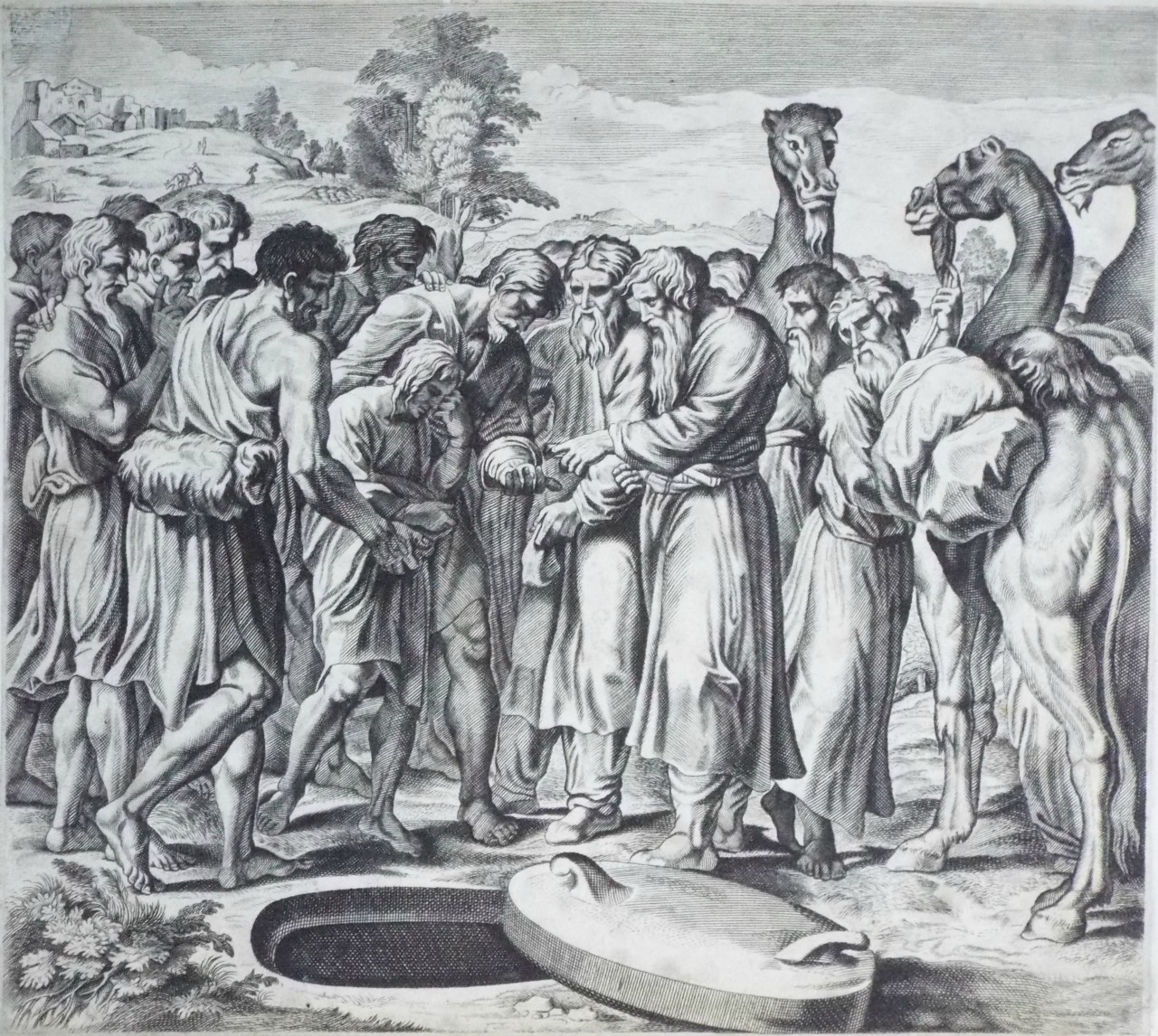 Etching - Joseph sold into Slavery by his brothers - Caraglio