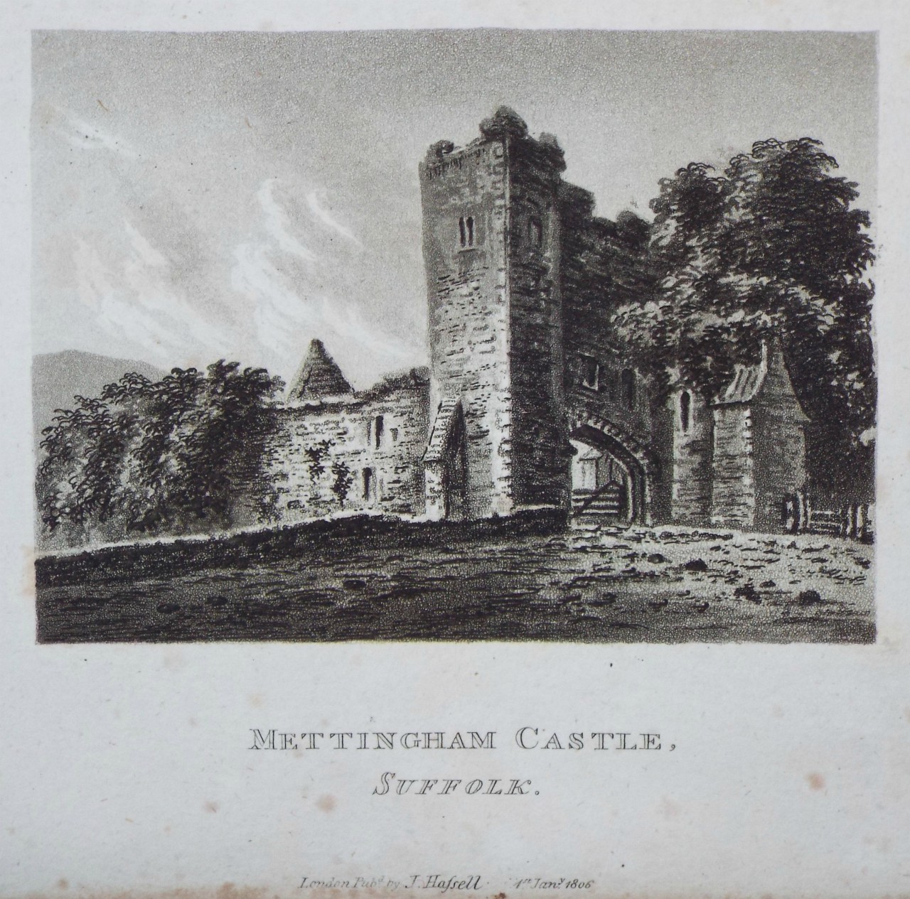 Aquatint - Mettingham Castle, Suffolk. - Hassell