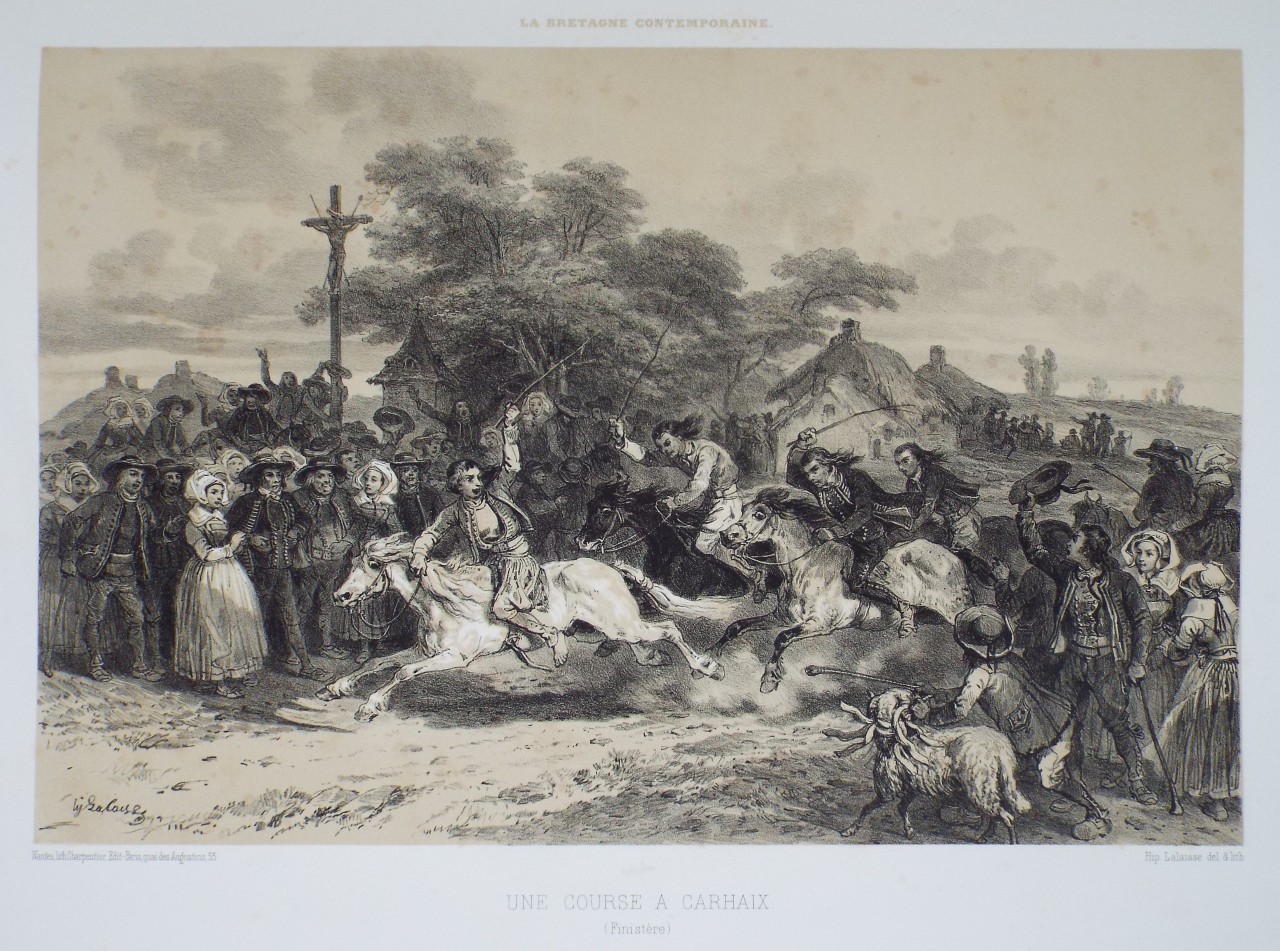 Lithograph - Une Course a Carhaix. (Finistere) - Lalaise