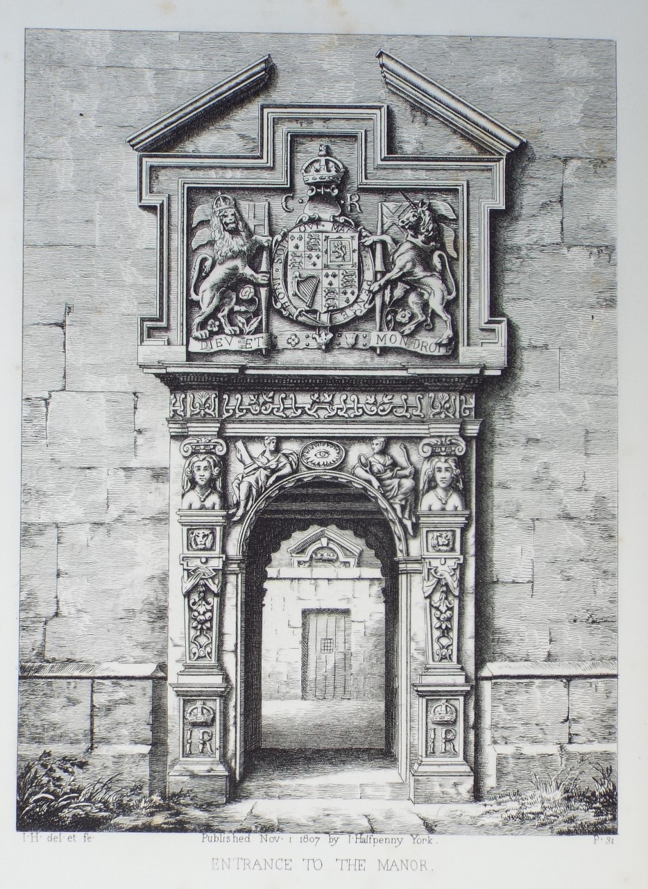 Etching - Entrance to the Manor. - Halfpenny