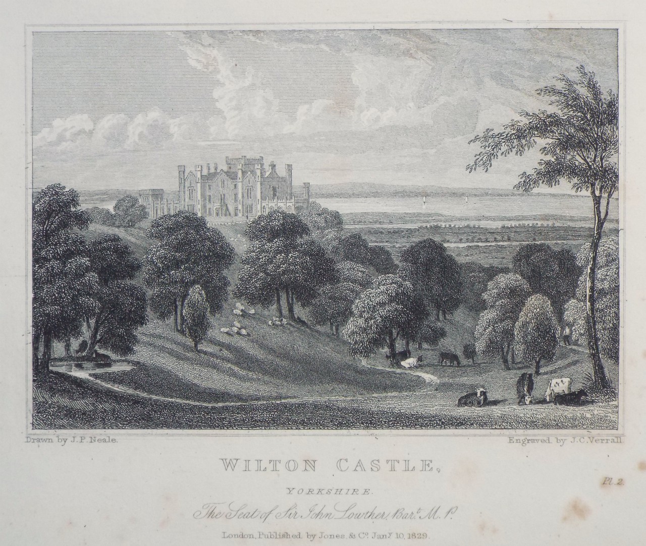 Print - Wilton Castle, Yorkshire. The Seat of Sir John Lowther, Bart. M.P. - Varrall