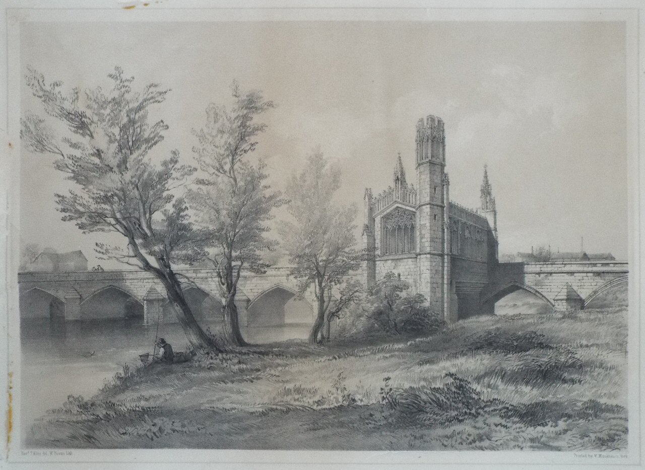 Lithograph - (Wakefield - North-East View of Bridge and Chapel) - Bevan