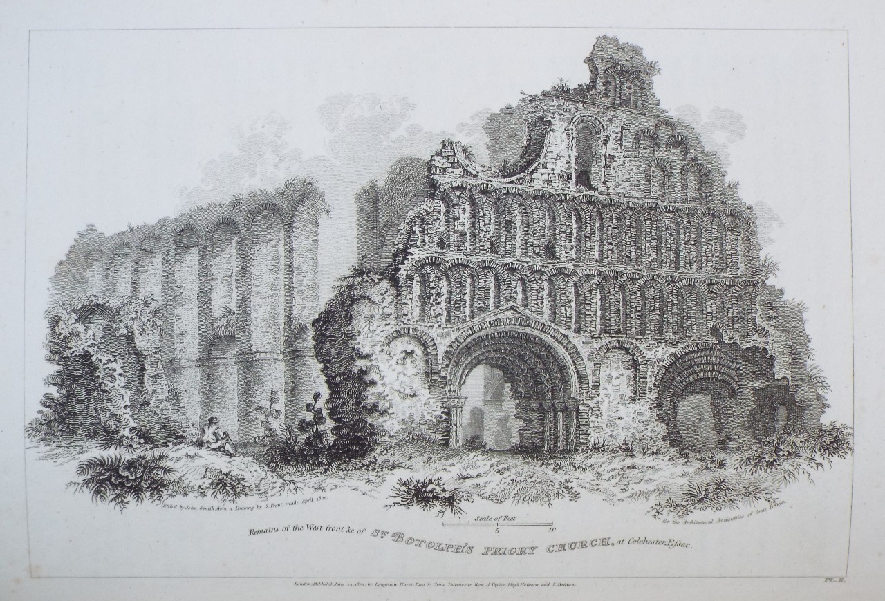 Print - Remains of the West Front &c of St. Botolph's Priory Church, at Colchester, Essex. - Smith