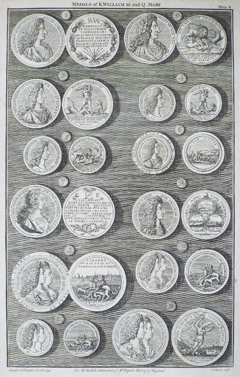 Print - Medals of K.William III. and Q.Mary. Plate X - Basire