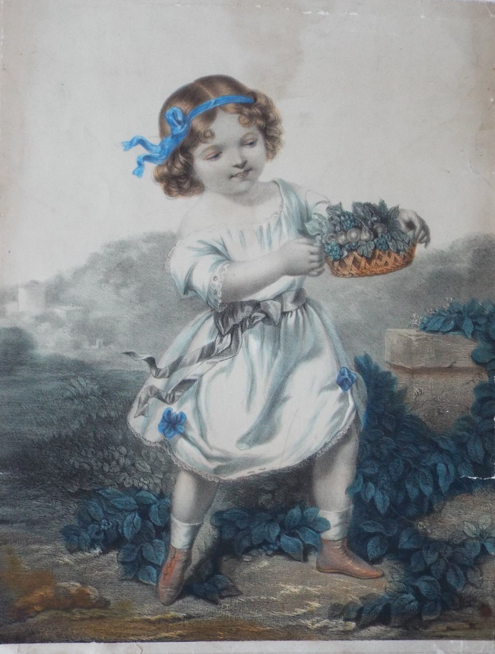 Lithograph - Girl with a basket of fruit