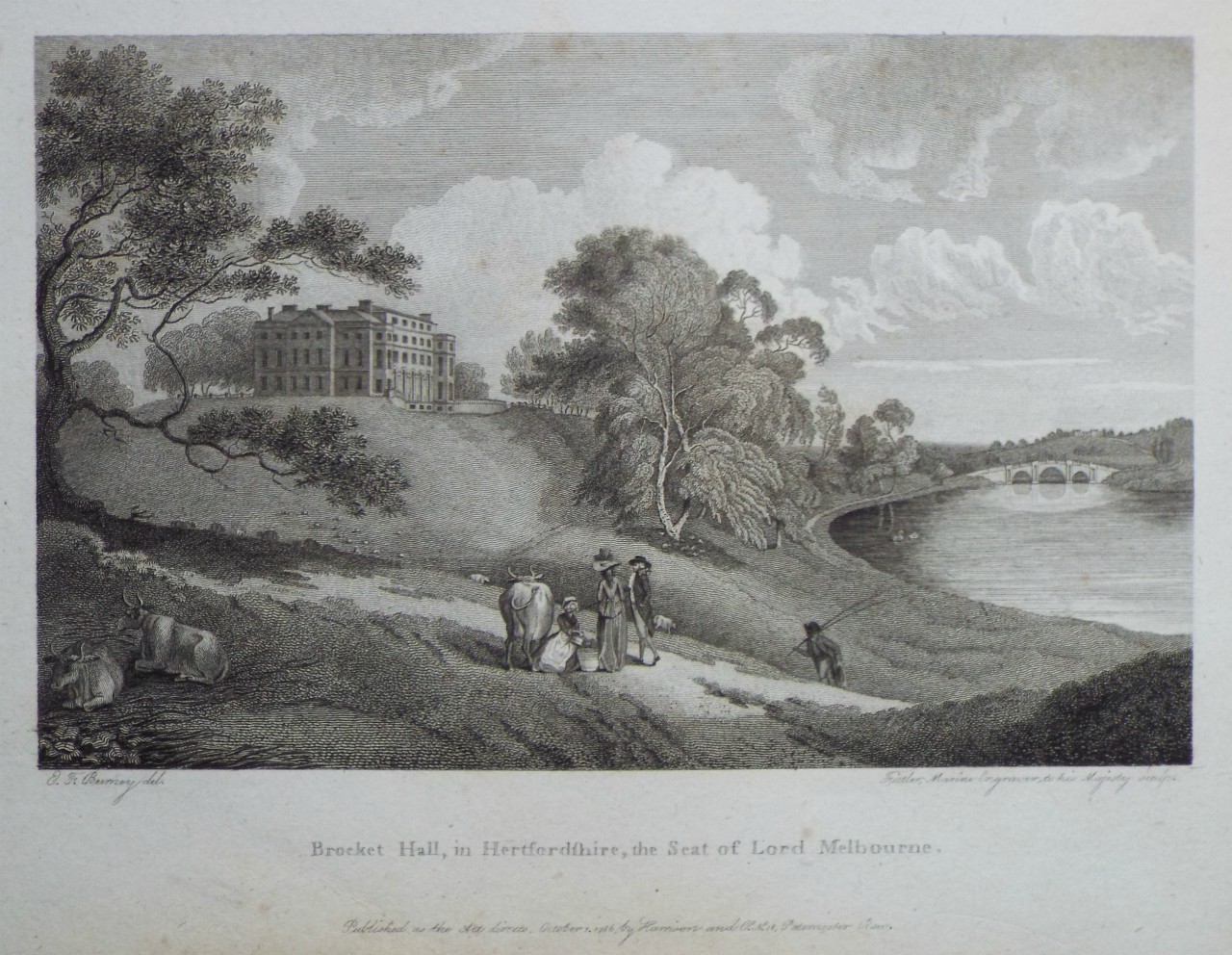 Print - Brocket Hall, in Hertfordshire, the Seat of Lord Melbourne. - 