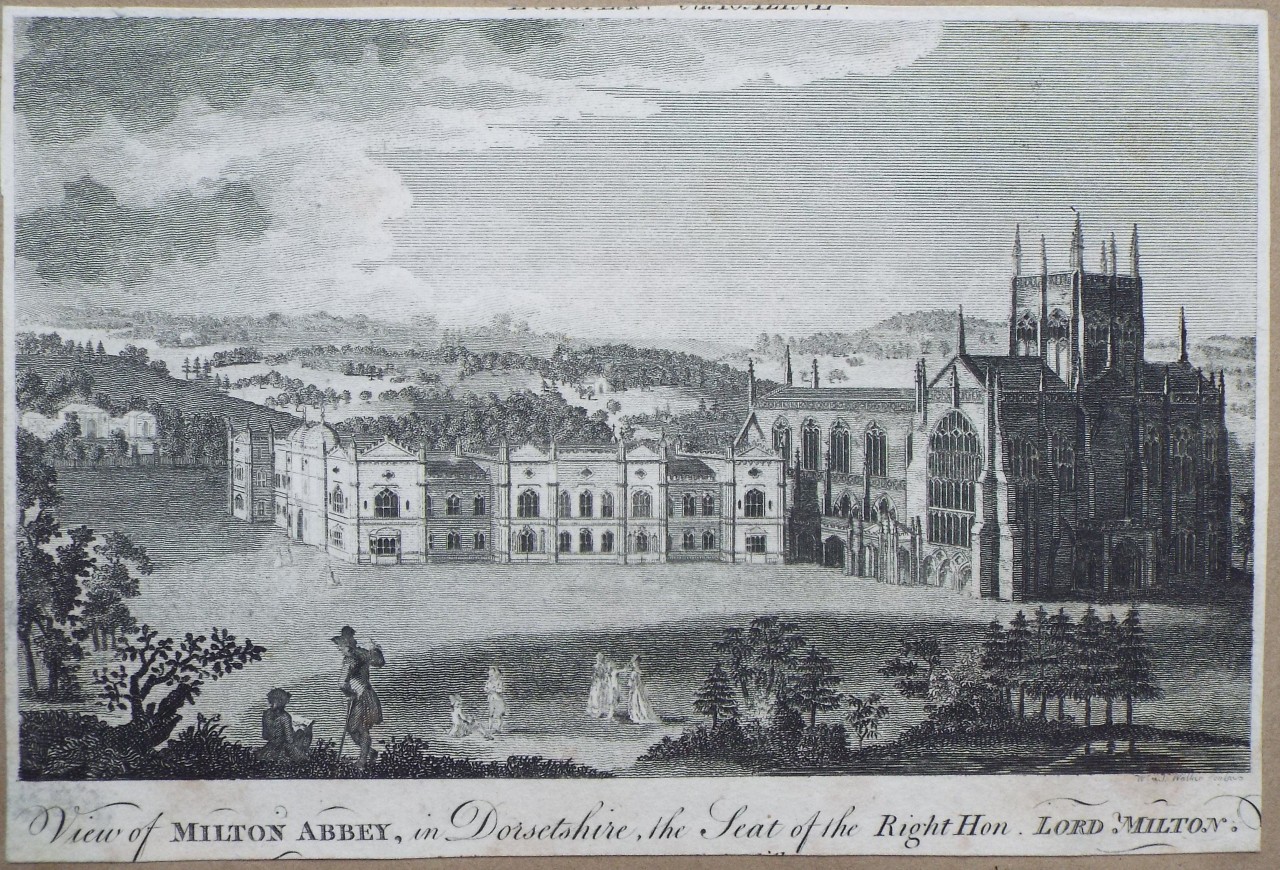 Print - View of Milton Abbey, in Dorsetshire, the Seat of the Right Hon. Lord Milton. - 