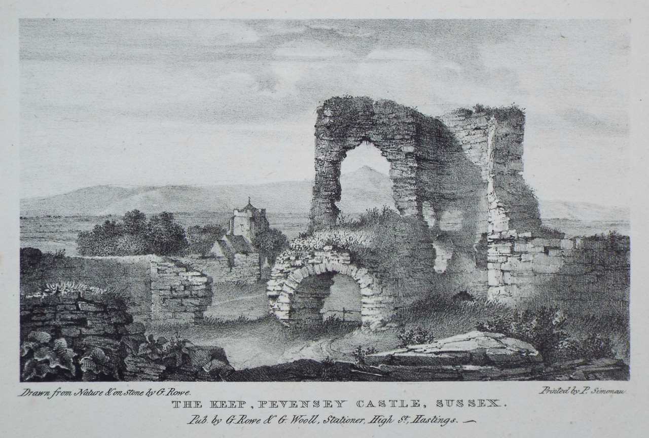 Lithograph - The Keep, Pevensey Castle, Sussex. - Rowe