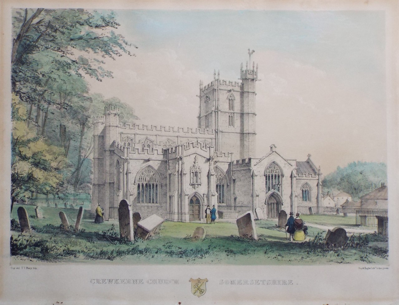 Lithograph - Crewkerne Church Somersetshire - Bury
