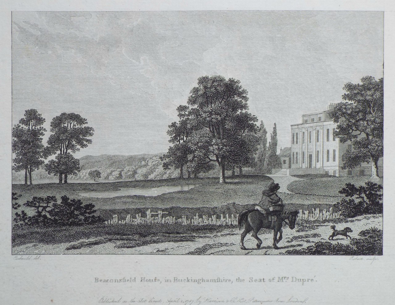 Print - Beaconsfield House, in Buckinghamshire, the Seat of Mrs Dupre. - 