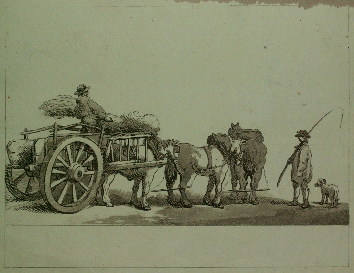 Etching with aquatint - (Cart with horses)
