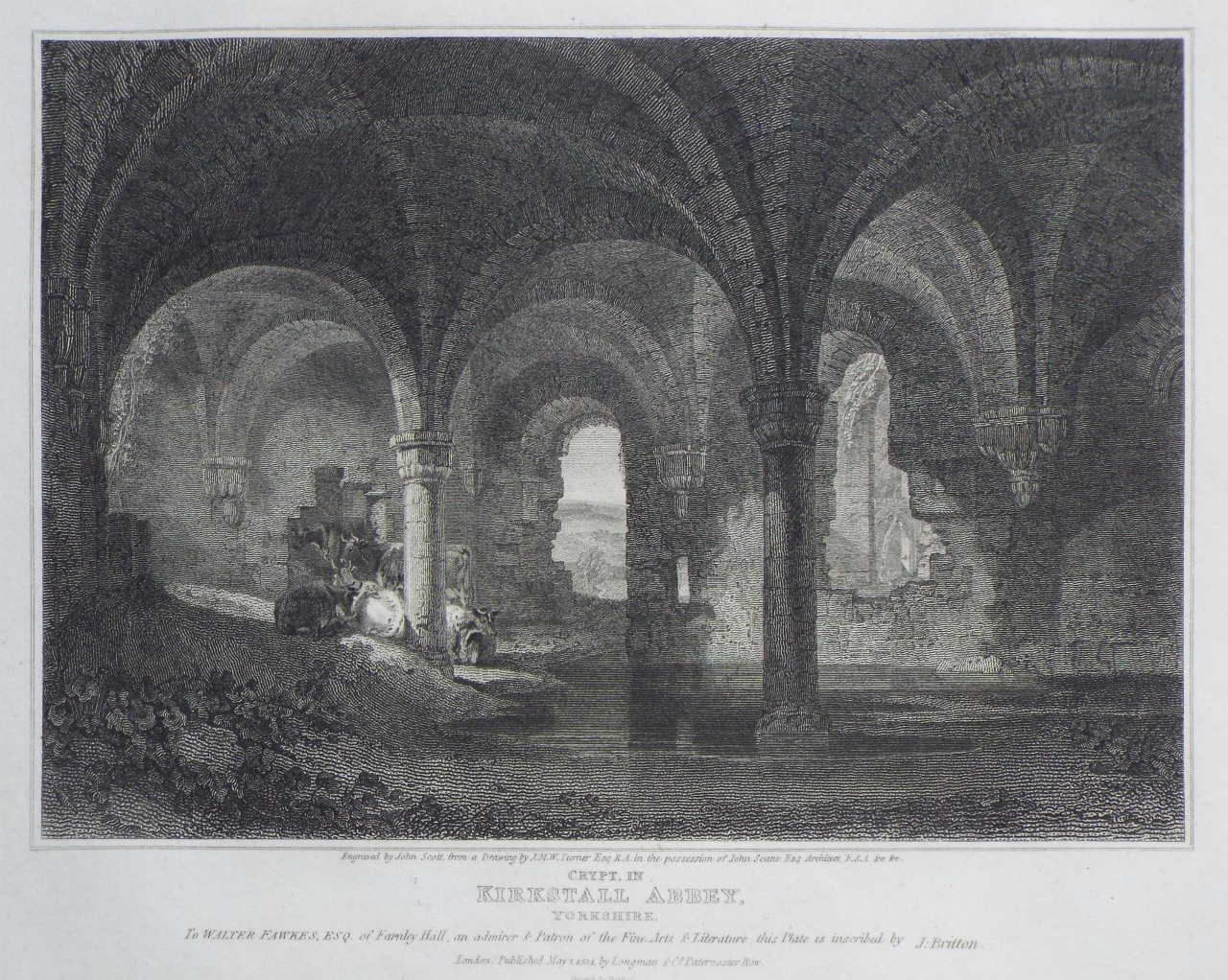 Print - Crypt, in Kirkstall Abbey, Kirkstall. - Scott