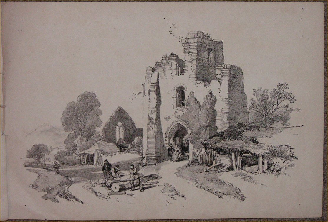 Lithograph - Untitled. Ruins of a castle