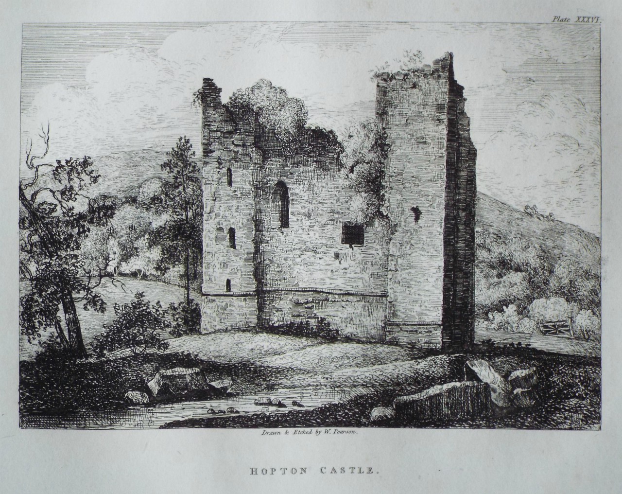 Etching - Hopton Castle. - Pearson