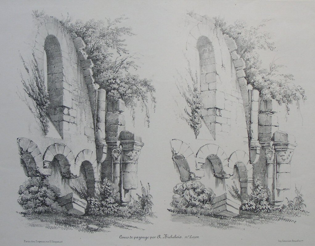 Lithograph - Cours de paysage par A. Bichebois. 12e Lecon