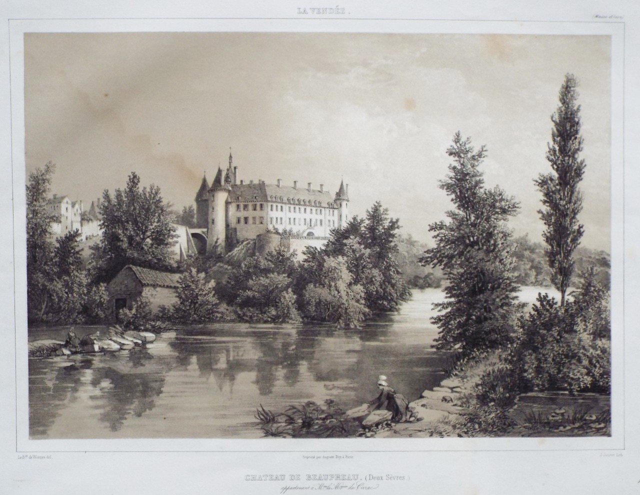 Lithograph - Chateau de Beaupreau. Mquise de Cirac. - Jacottet